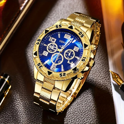 A Set of 4 Elegant Men'S Business Stainless Steel Quartz Watches, Featuring Stainless Steel Straps, Analog Display, And Accompanied by a Bracelet, Ring, And Necklace, Making It The Perfect Gift for Valentine'S Day, Easter, An