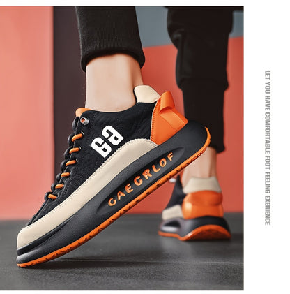 Men'S Large Size Versatile Chinese Style Sneakers - Casual Sports Thick Sole Dad Shoes, Low Top, Elastic Band Closure, Faux Upper, Fabric Lining, Rubber Sole, EVA Insole, Fashion Sneakers