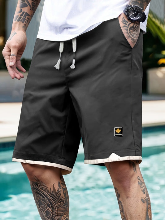 Trendy Color-Blocked Men'S Casual Sports Shorts with Drawstring Pockets And Prints, Perfect for Outdoor Activities And Leisure in The Summer.