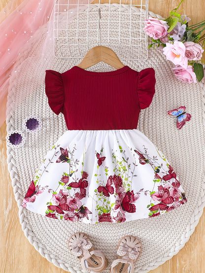 Baby Girls' Spring Summer Puff Sleeve Butterfly Dress