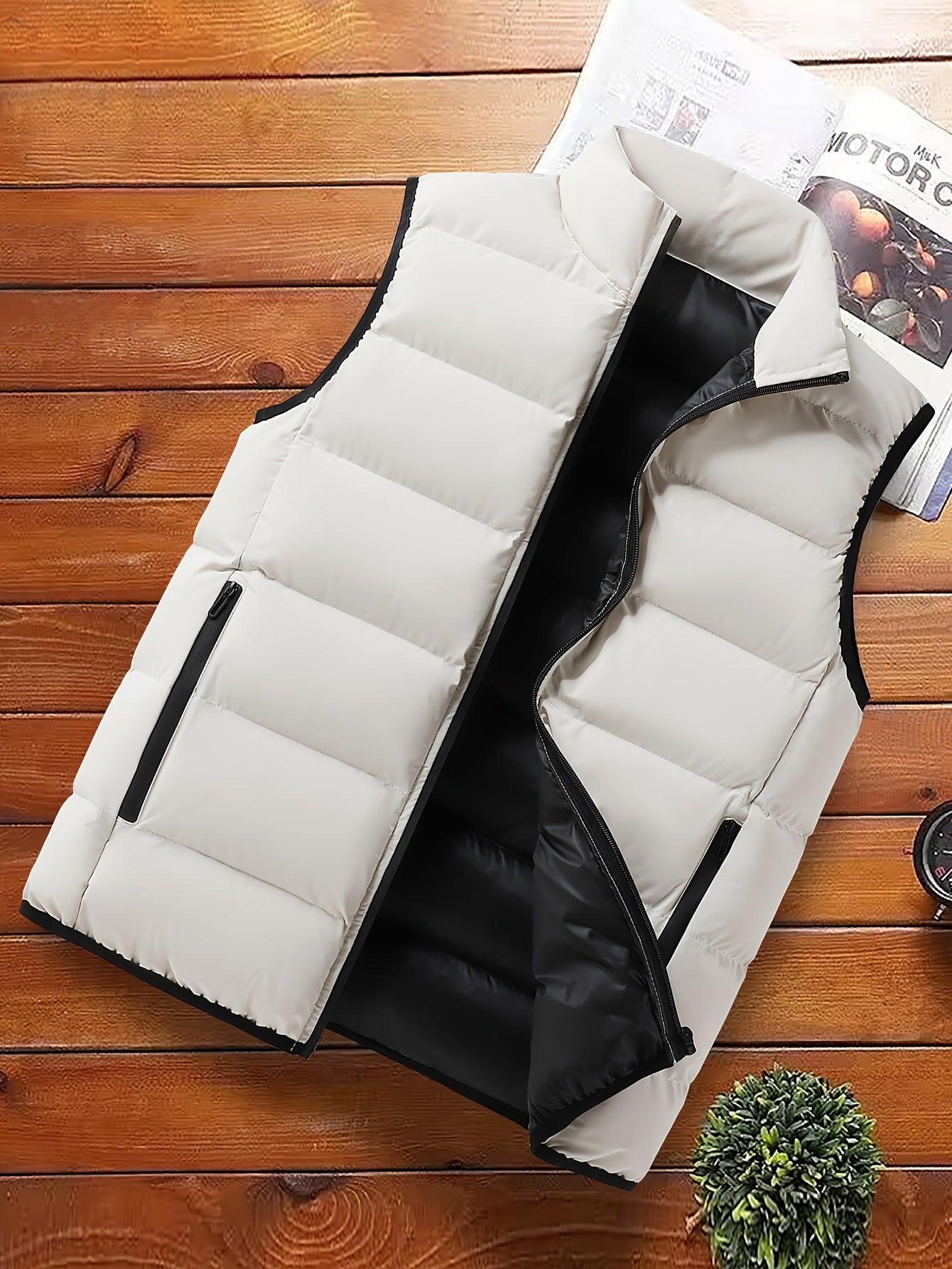 Men's Casual Sleeveless Stand Collar Vest, Thickened Warm Sweater, Autumn Winter Solid Color Zip-up Jacket, Coldproof Outdoor Top, Graphene Warmth, Fashion Webbing, Suitable for Daily Activities, Holiday Gift