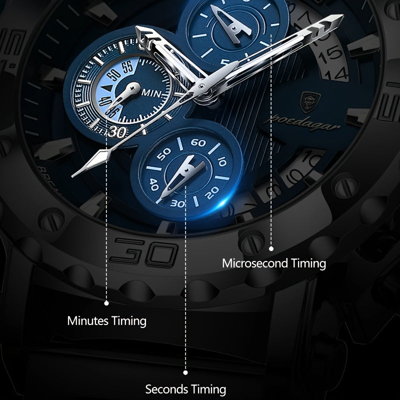 POEDAGAR Luxury Business Calendar Multi functional Waterproof Sports Men's Quartz Watch, Sports Wristwatch, Business Timepiece, Elegant Watch, Sleek Design, Precision Movement, Durable Construction, Wristwatch for Men, Quartz