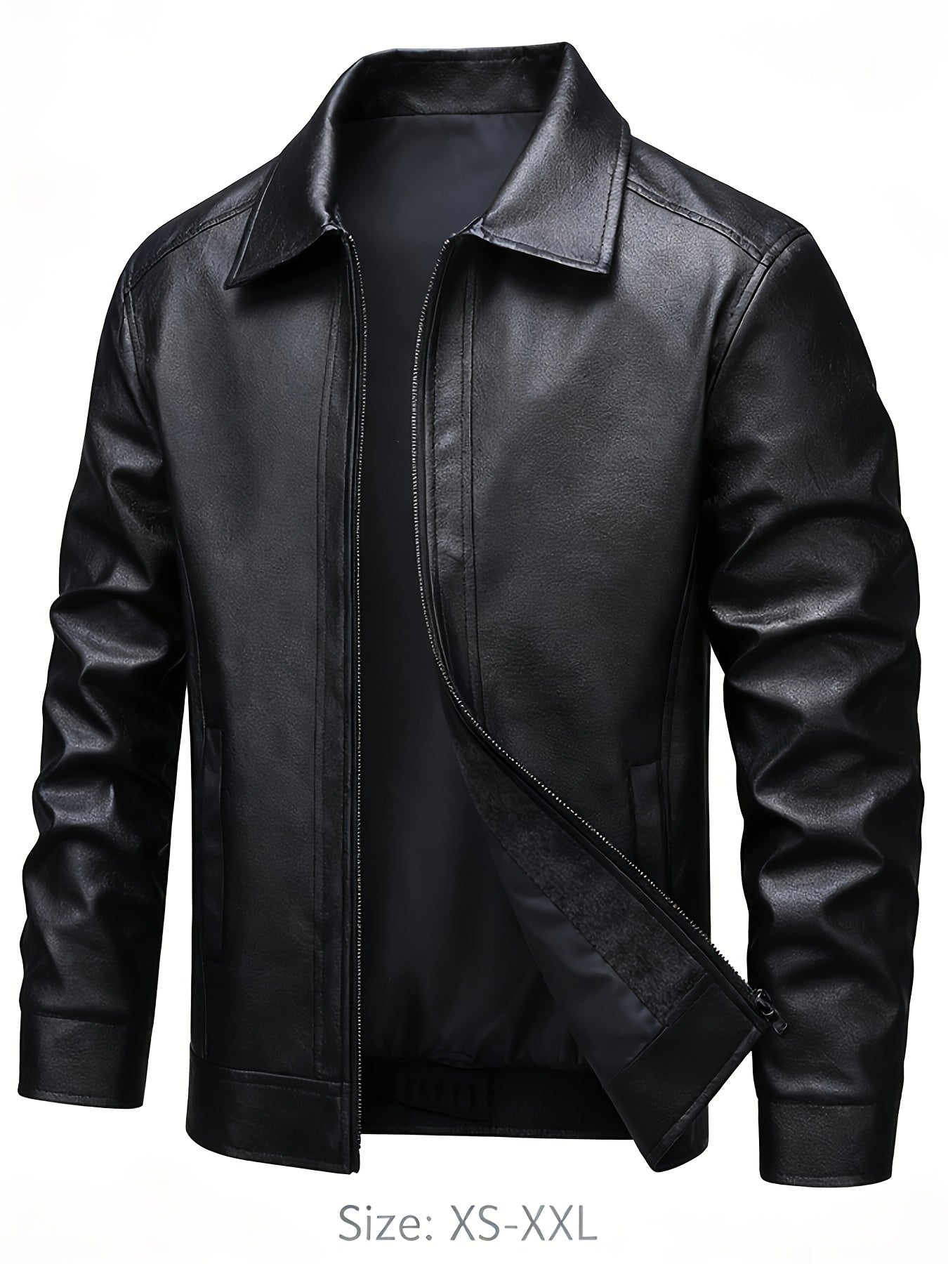 Men's PU Leather Bomber Jacket Casual Zip-Up Lightweight Coat