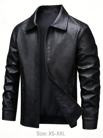 Men's PU Leather Bomber Jacket Casual Zip-Up Lightweight Coat
