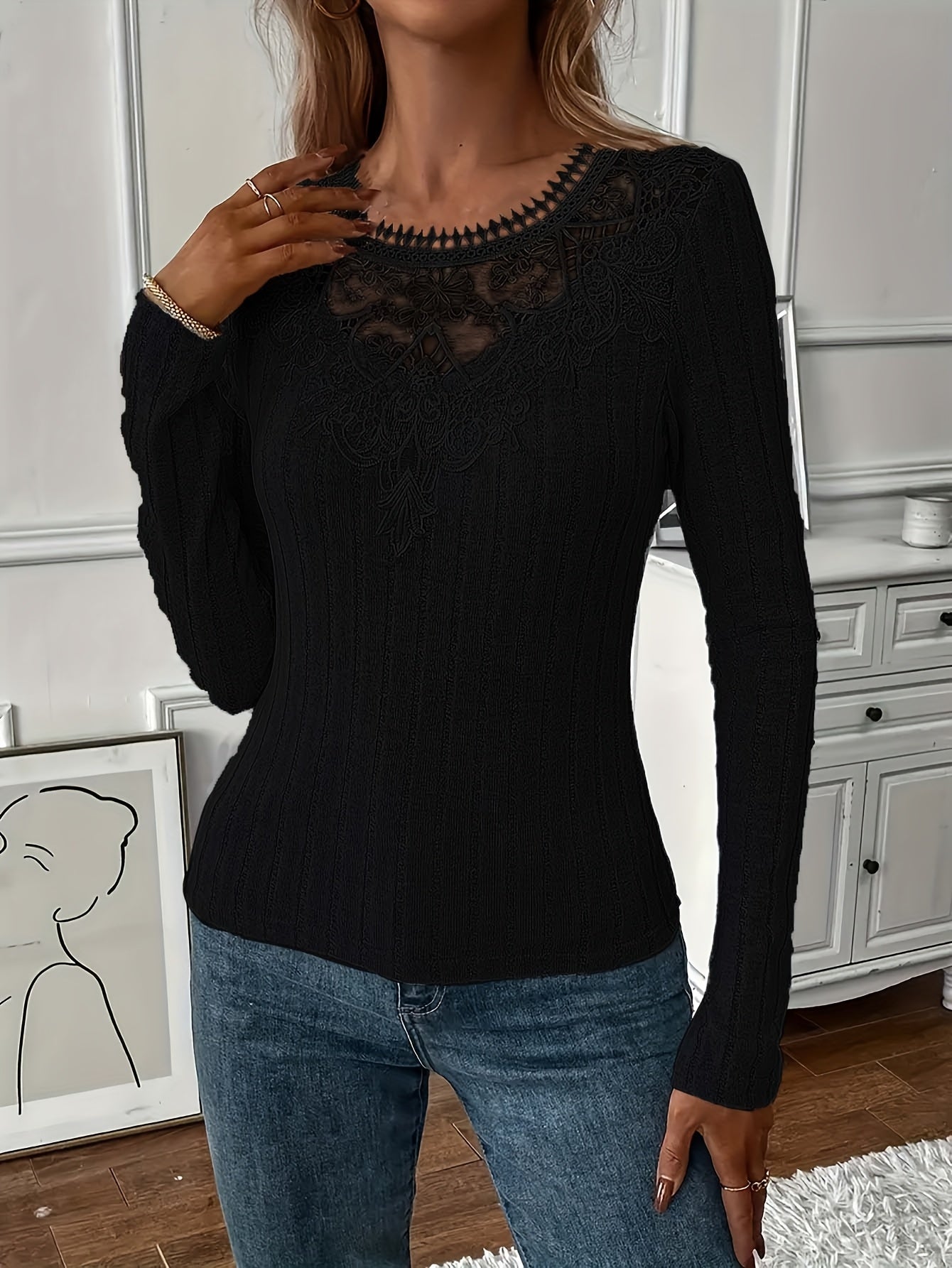 Directional Women'S French Lace Long Sleeve T-Shirt