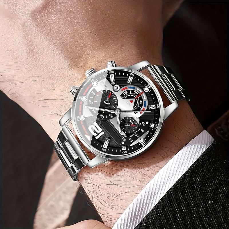 A Set of 5pcs Including a Stylish High-End Men'S Watch, Wallet, Glasses, Ballpoint Pen, And Keychain, Perfect for Business Gifting. an Excellent Choice for a Holiday Gift for a Boyfriend, Father, Family Member, Or Brother.