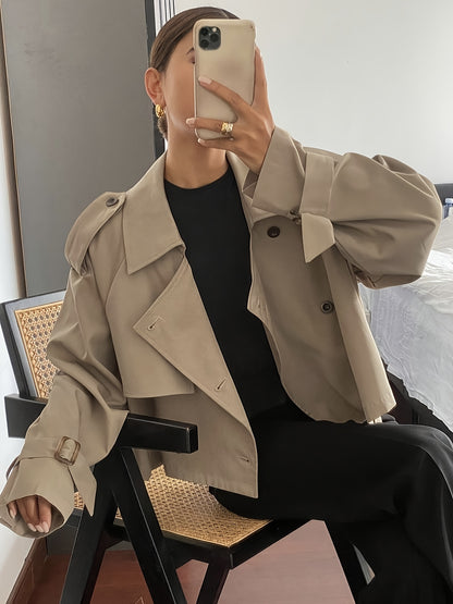 Women's Spring/Autumn Solid Color Simple Loose Casual Short Long Sleeve Trench Coat