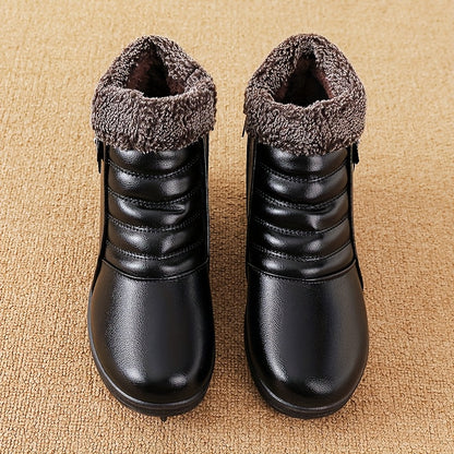 Women'S Comfortable And Warm Shoes for Autumn And Winter, Short Boots with Fleece Lining, Snow Boots, Leather Shoes, Glossy Black Platform Boot, Elegant Rain Boot For Woman, Warm And Comfortable Bootie For Working, Low Ankle