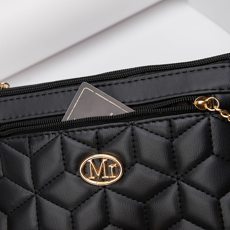 Quilted Women'S Crossbody Bag with Large Capacity, Casual Shoulder Bag Featuring Tassel Decorations, Multiple Zip Openings, And Adjustable Shoulder Strap