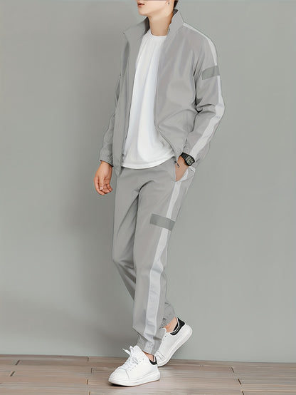 2pcs Men's Spring/Autumn Casual Long Sleeve Sportswear Set with Stand Collar