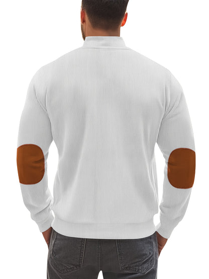 Men'S Long Sleeve Patchwork Fashion Warm Jacket, Corduroy Long Sleeve Warm Coat with Zipper Stand Collar Long Sleeve Casual Comfortable Autumn and Winter Style