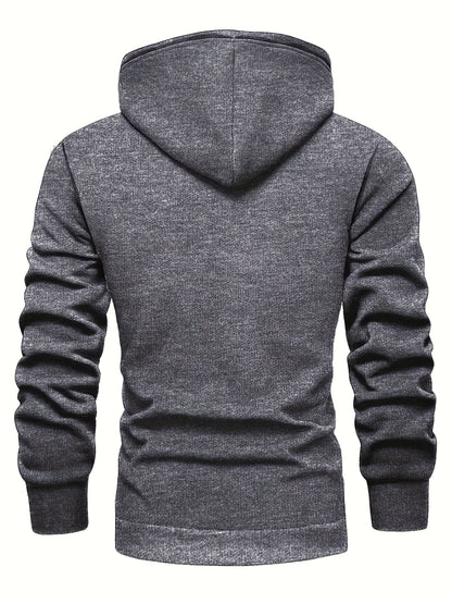 Men'S Heavyweight Hoodie - Thermal Pullover Sweatshirt with Hood, Non-Stretch Fabric, Front Zipper Closure - Winter Warmth for Everyday & Formal Outfits - Black/Gray, Winter Hoodie, Casual Wear, Cozy Clothing, Fleece Lined Ho