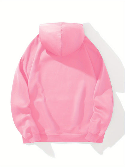 Women'S Pink "Happy New Year 51.46meter Print Hoodie - Cozy Casual Pullover with Golden Glittery Lettering, Long Sleeves, and Drawstring Hood, Perfect for Winter Celebrations, Winter Hoodie | Festive Print Hoodie | Stretchy F