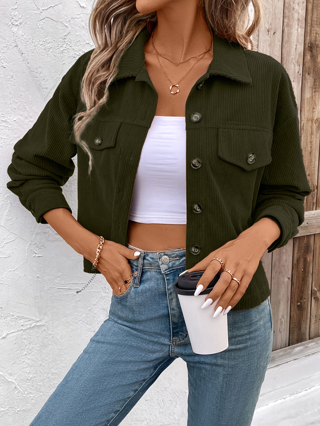 Women'S Elegant Pink Button-Up Jacket with Flap Pockets - Casual Fall Outerwear, Long Sleeve, Button Detail, Polyester Blend, Machine Washable, Casual Outerwear | Buttonup Jacket | Polyester Blend Jacket