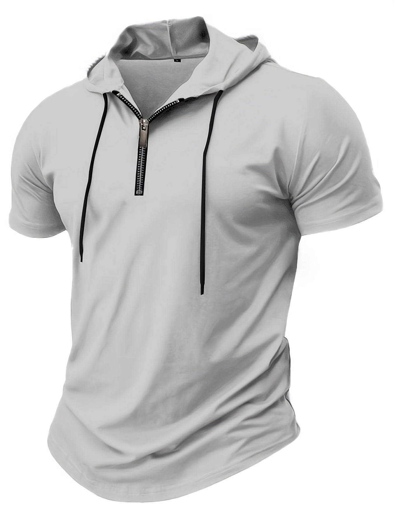 1pc Men's Light Blue Casual Hooded Short Sleeve T-Shirt with 1/4 Zipper, Breathable Stretch Fabric for Gym, Outdoor  Summer Wear, Gym Apparel, Stylish Contrast Detailing, Comfortable Fit