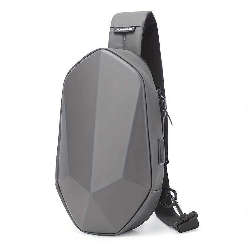 JUMAHE Men's USB Charging Crossbody Bag with Dual Power Ports, Hexagonal Geometric Design Street Style Shoulder Bag - Premium Durable Fabric, Adjustable Strap  Zipper Closure for Daily Commute (Black/Grey), Bags for Travel,