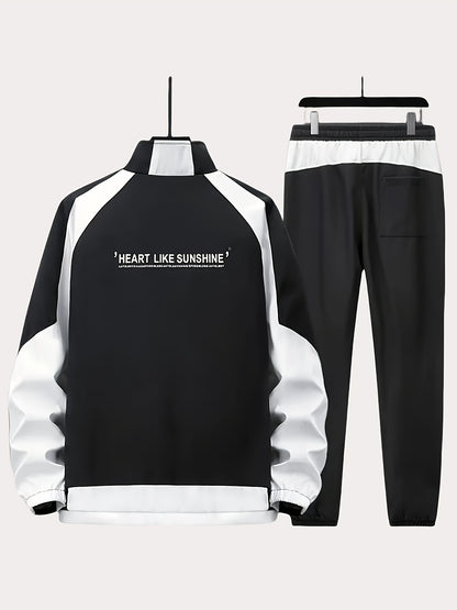 Unisex Spring Fall Tracksuit Set with Zip Jacket and Stripe Pants