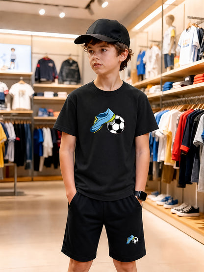 Boys' Casual Cotton T-Shirt & Shorts Set for Spring Summer