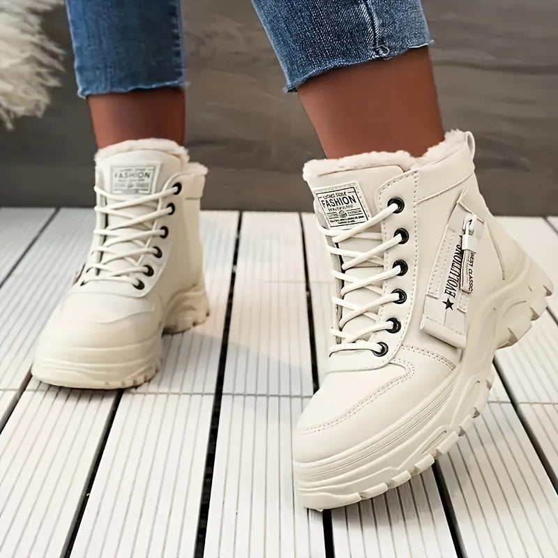 Women's Platform Ankle Boots, Trendy Plush Lined High Top Sneakers, Winter Warm Boots