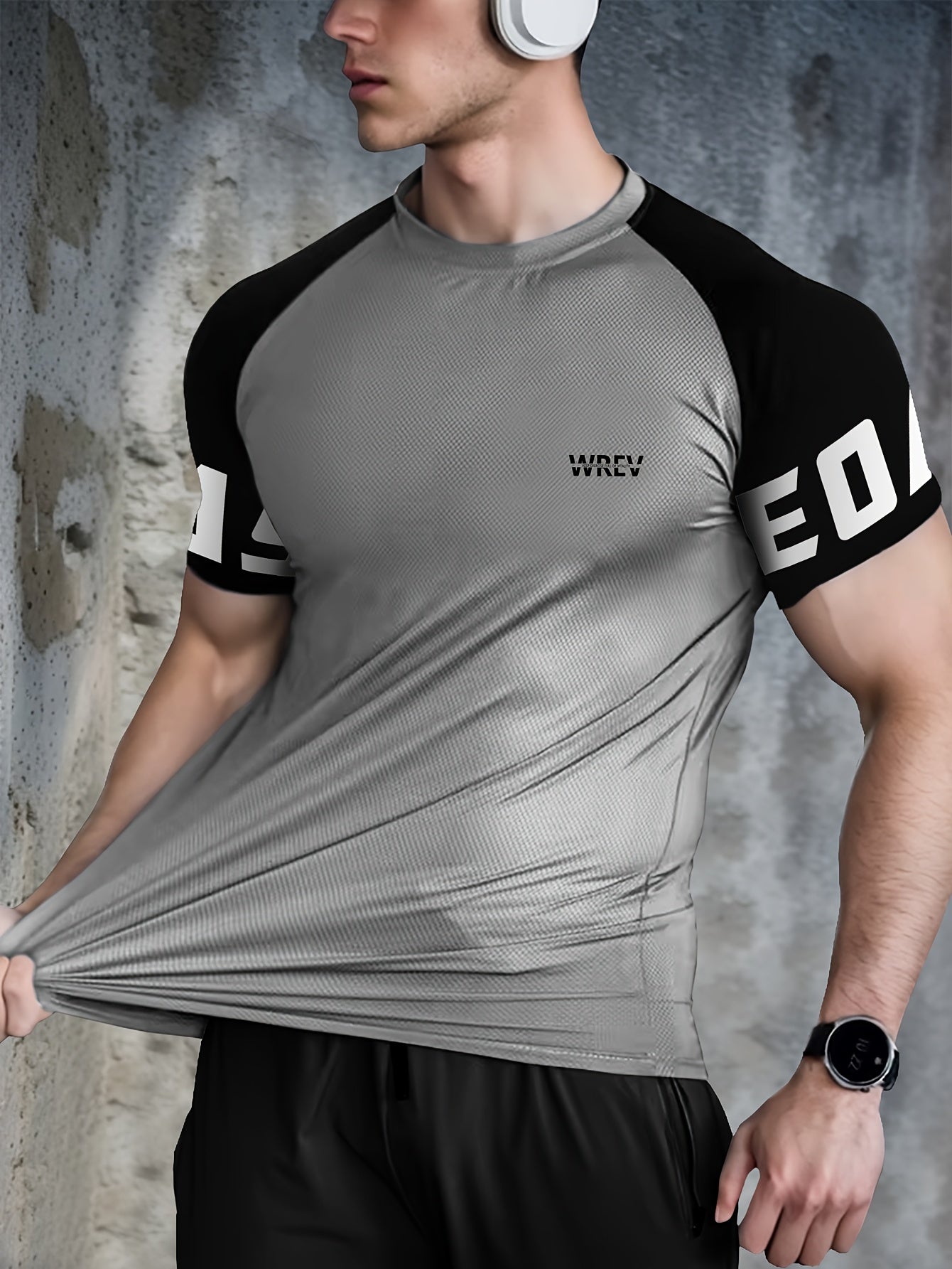 Men's Quick-Dry Breathable Mesh Sports T-Shirt - Summer Gym Workout Top with Contrast Black  White Sleeves  for Man Letter Print, Slim Fit for Running Training Casual Wear, Breathable Running Gear   Sporty Casual Tee   Mesh