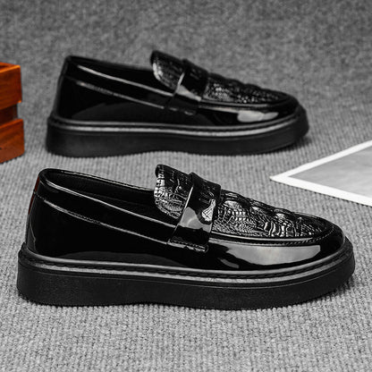 Men's Glossy Black British-Style Business Casual Shoes