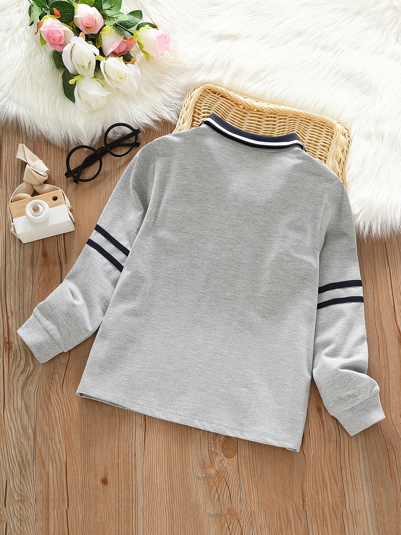 Boys' Long-Sleeve Lapel Cotton T-Shirt for School Uniforms