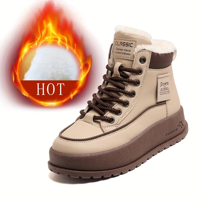 Women'S Insulated Plush-Lined Snow Boots, Non-Slip Thick-Soled Ankle Boots, Fleece-Lined Outdoor Flat Shoes, Stylish High-Top Casual Shoes for Winter.