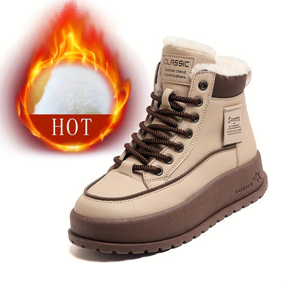 Women'S Insulated Plush-Lined Snow Boots, Non-Slip Thick-Soled Ankle Boots, Fleece-Lined Outdoor Flat Shoes, Stylish High-Top Casual Shoes for Winter.