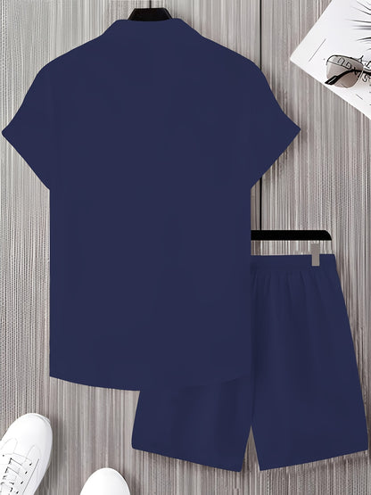 Men's Summer Short-Sleeve Shirt and Shorts Set - Casual Polyester