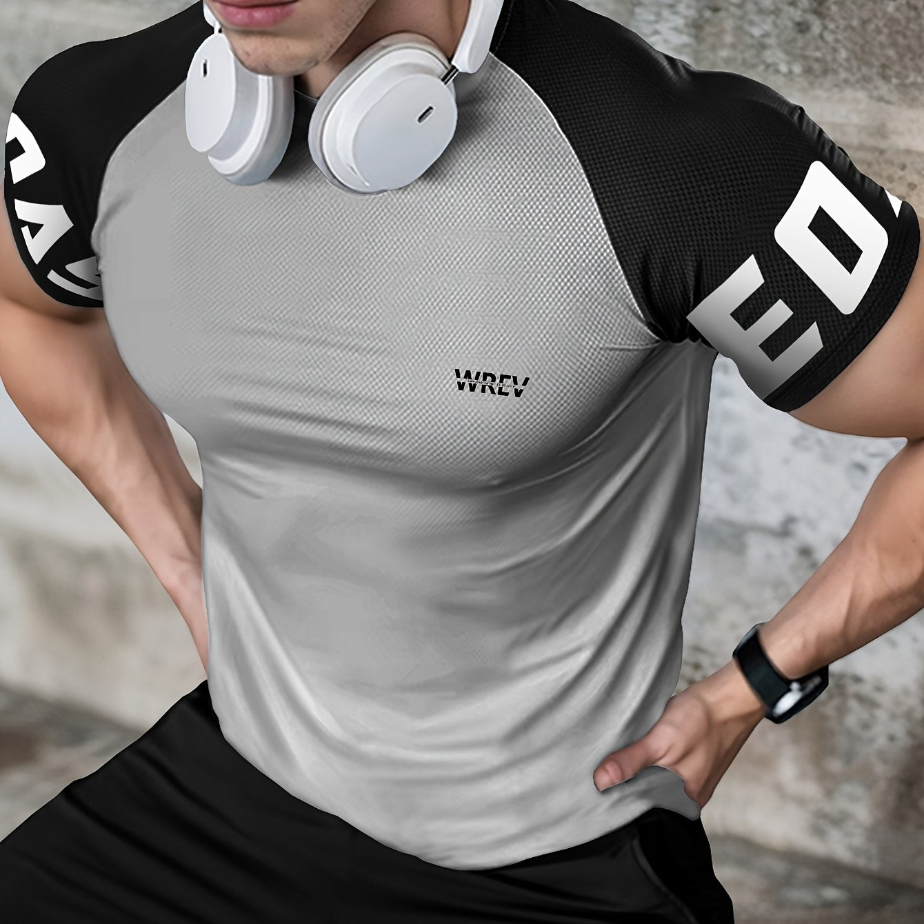 Men's Quick-Dry Breathable Mesh Sports T-Shirt - Summer Gym Workout Top with Contrast Black  White Sleeves  for Man Letter Print, Slim Fit for Running Training Casual Wear, Breathable Running Gear   Sporty Casual Tee   Mesh