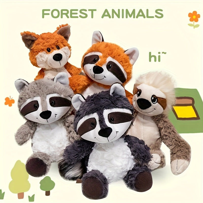 TINICOOCAT 25cm/9.84inch Kawaii Stuffed Animal Toys - Soft Plush Raccoon, Sloth, Red Panda & Fox Dolls with Cute Expressions, Jungle Animal Design, Light Brown/Deep Gray/Orange, Perfect Birthday Christmas Gift for Youngsters,