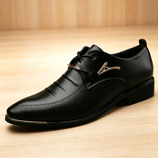 Men's Black Lace-Up Casual Business Dress Shoes for Spring-Fall