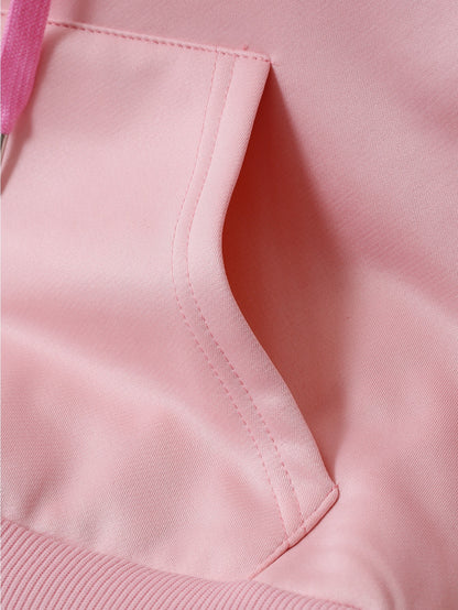 Women'S Plush Fleece-Lined Hooded Sweatshirt with Bear Print & Zipper Closure - Cozy Winter Warmth, / Color Block Design, Soft Fleece Fabric, Casual Pullover for Fall & Winter, Autumn Winter Apparel | Hooded Sweatshirt | Zipp