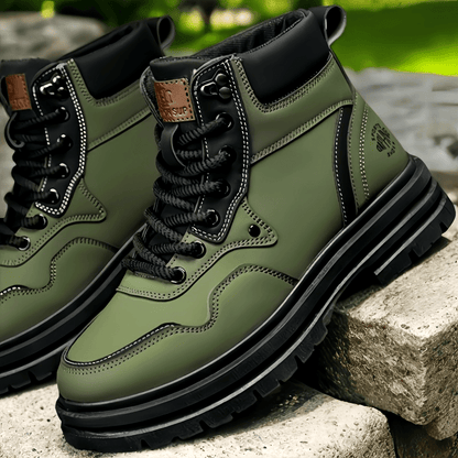 Men's Trendy Solid Ankle Boots, Comfy Non Slip Lace Up Durable Shoes for Men's Outdoor Activities