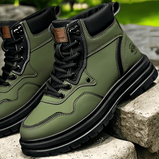 Men's Trendy Solid Ankle Boots, Comfy Non Slip Lace Up Durable Shoes for Men's Outdoor Activities