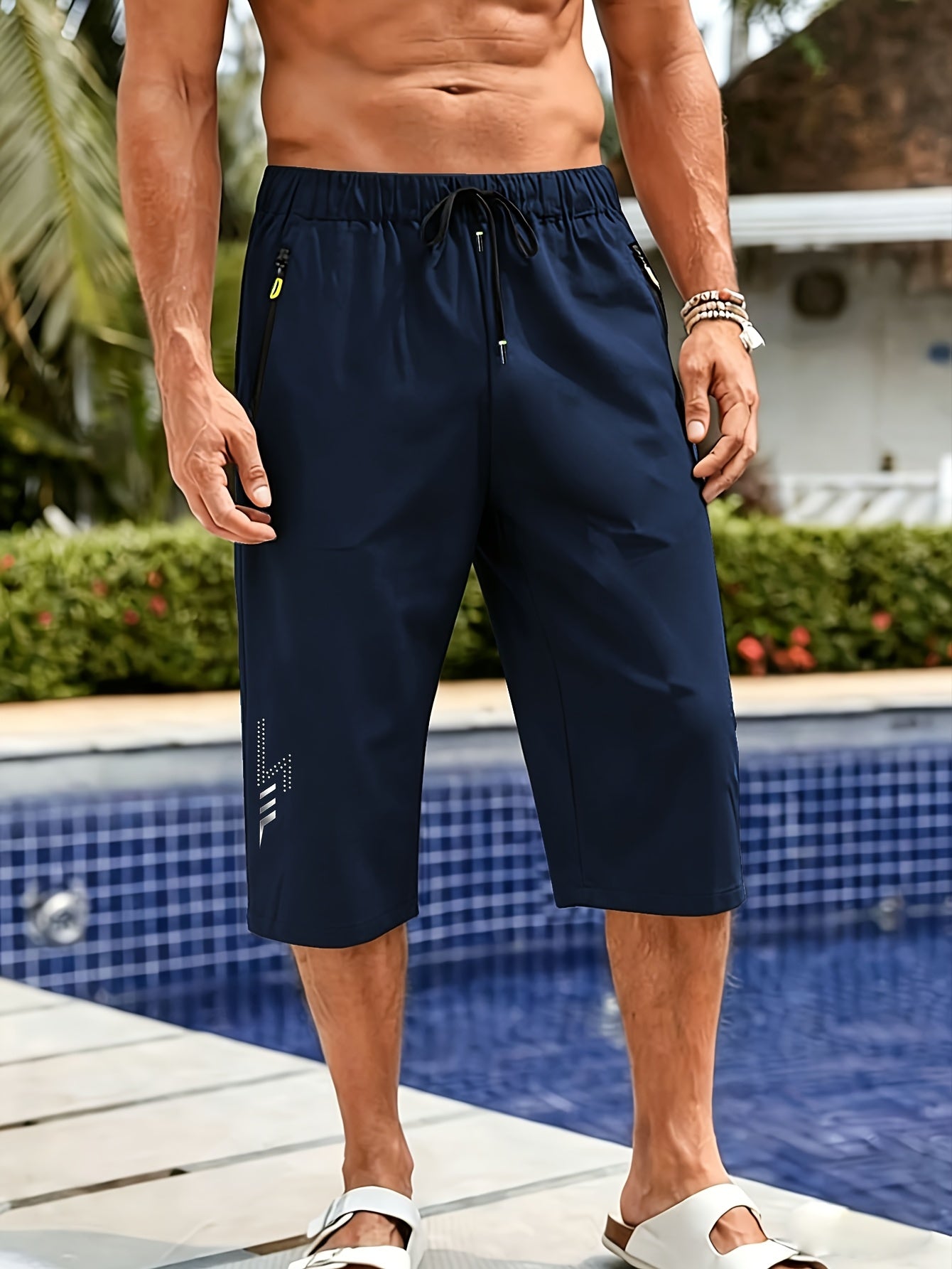 Men's Quick-Dry Polyester Swim Trunks with Zipper Pockets
