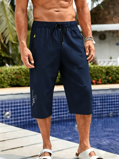 Men's Quick-Dry Polyester Swim Trunks with Zipper Pockets