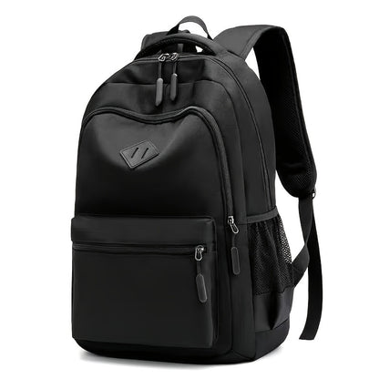 Stylish Black Nylon Backpack - Lightweight, High Quality, Large Capacity with Laptop Compartment, Adjustable Straps  Mesh Pockets for School, Travel, and Work
