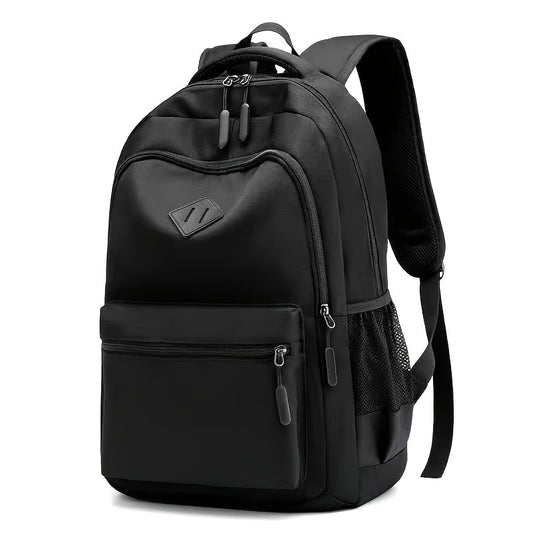 Stylish Black Nylon Backpack - Lightweight, High Quality, Large Capacity with Laptop Compartment, Adjustable Straps  Mesh Pockets for School, Travel, and Work