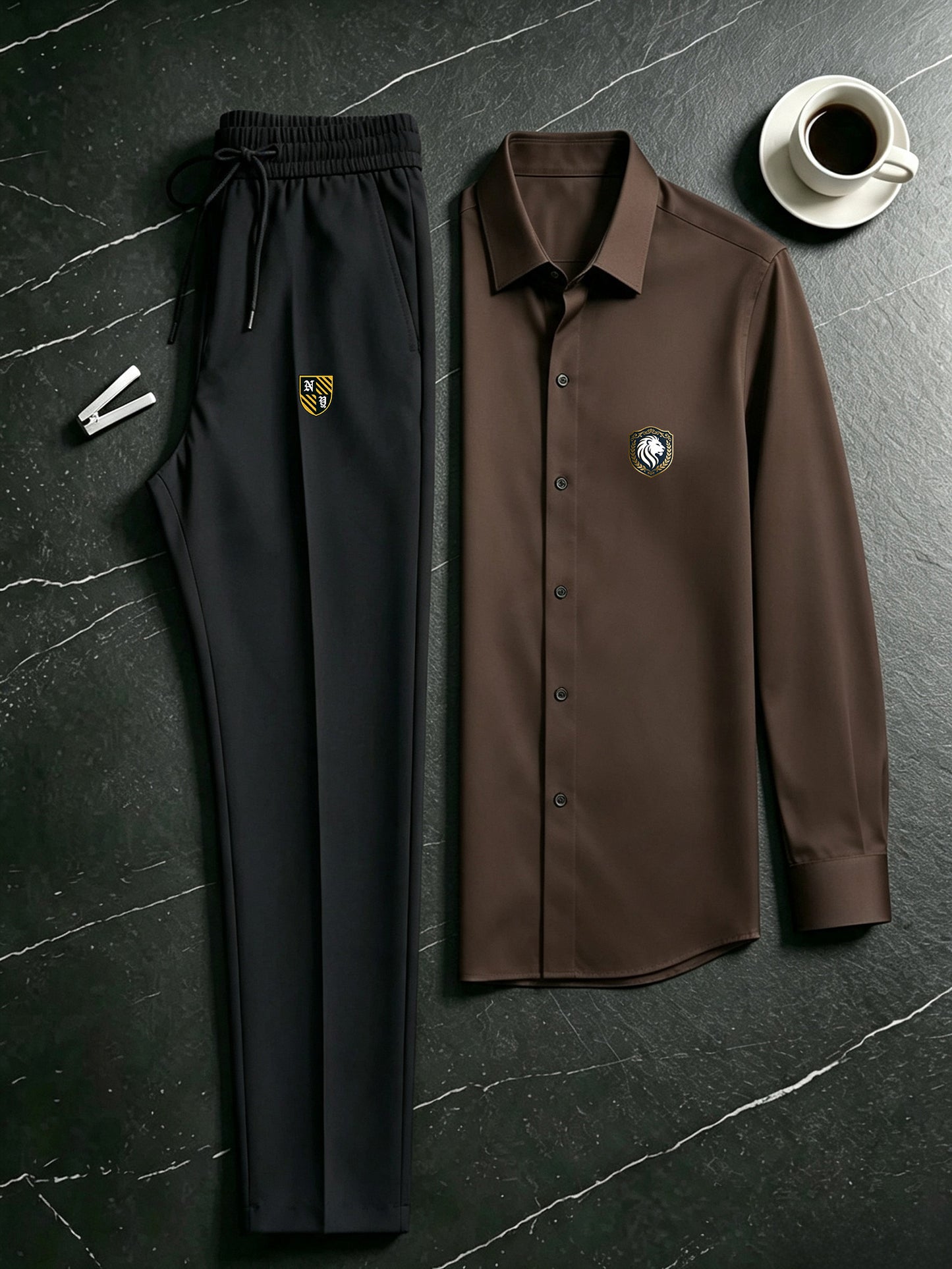 Men's Casual 2-Piece Campus Style Shirt & Drawstring Pants Set