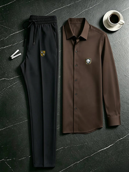 Men's Casual 2-Piece Campus Style Shirt & Drawstring Pants Set