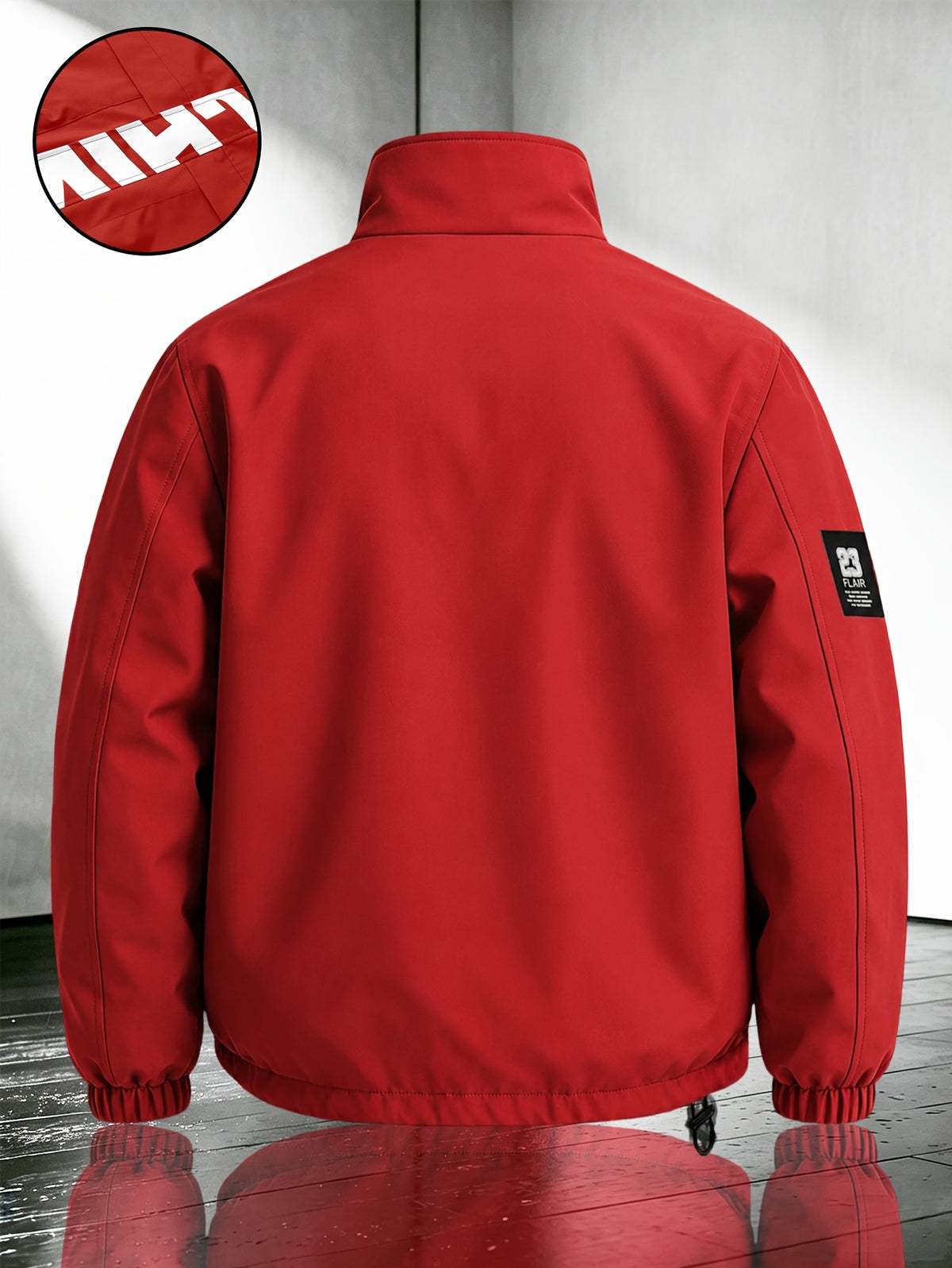 Men's Casual Polyester Bomber Jacket with Stand Collar