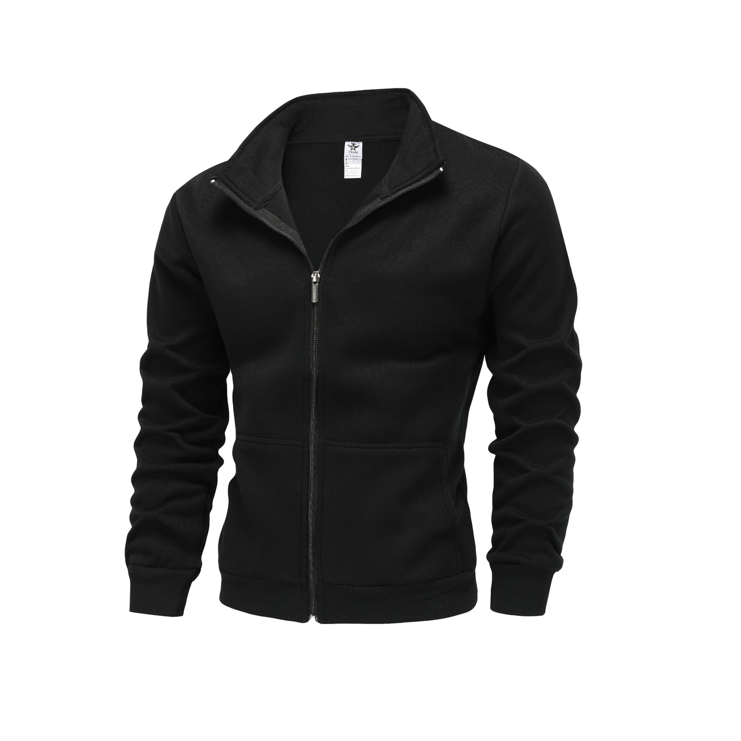 Warm High Neck Jacket, Men's Casual Slant Pocket Zip Up Athletic Jacket For Fall Winter