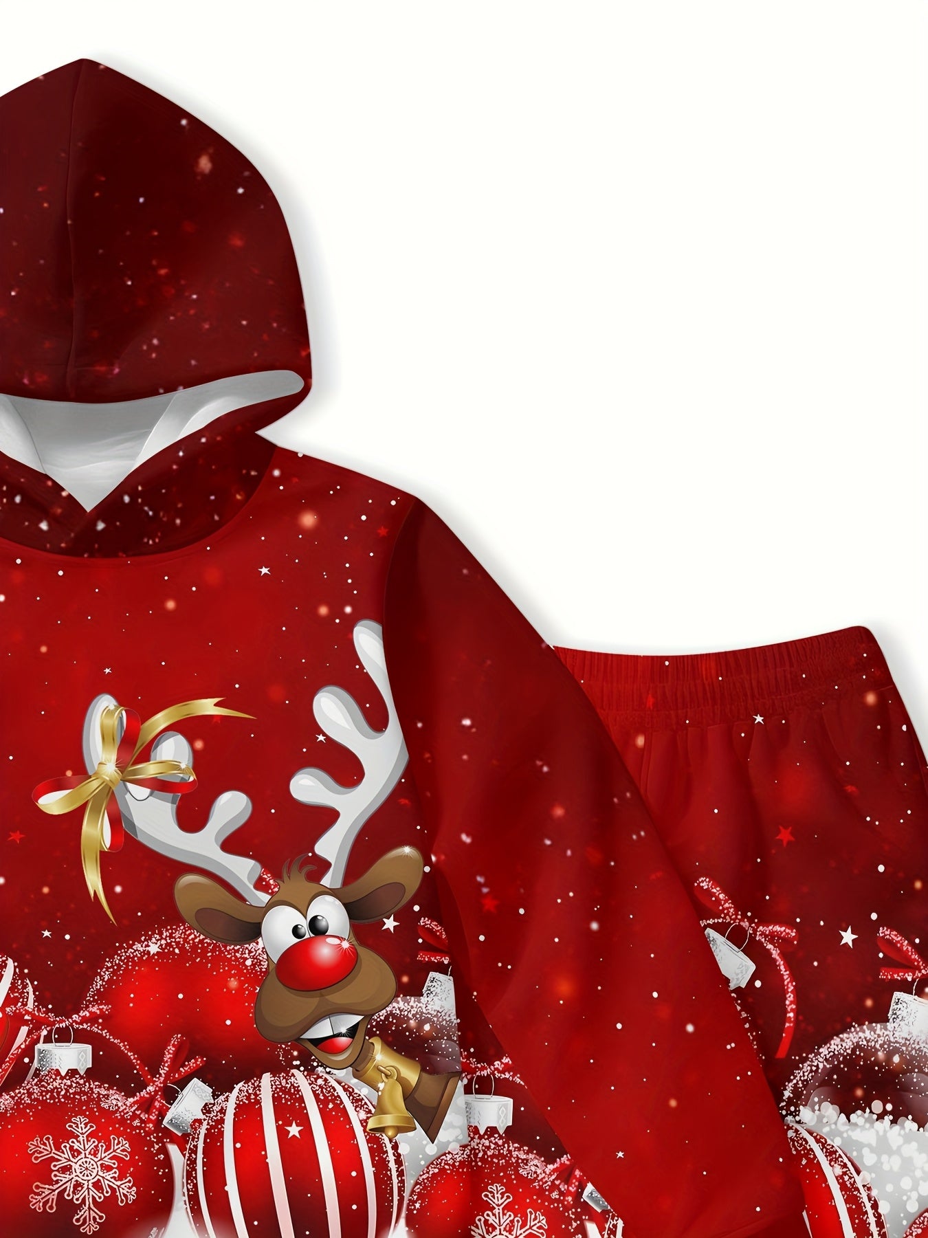 Spring and Autumn Boys' Hooded Sweatshirt 2pcs Set, Red and White Polka Christmas Cool 3D Gift Print Pattern, Matching Shirt and Joggers, Suitable for Outdoor Indoor