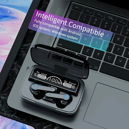True Wireless In-Ear Headphones with LED Display, Noise Cancellation, Touch Controls, USB Charging, Lithium Battery - Rechargeable, Wireless, Volume Control, Wake-Up Motion Theater, Portable Headphone Case, Portable Headphone
