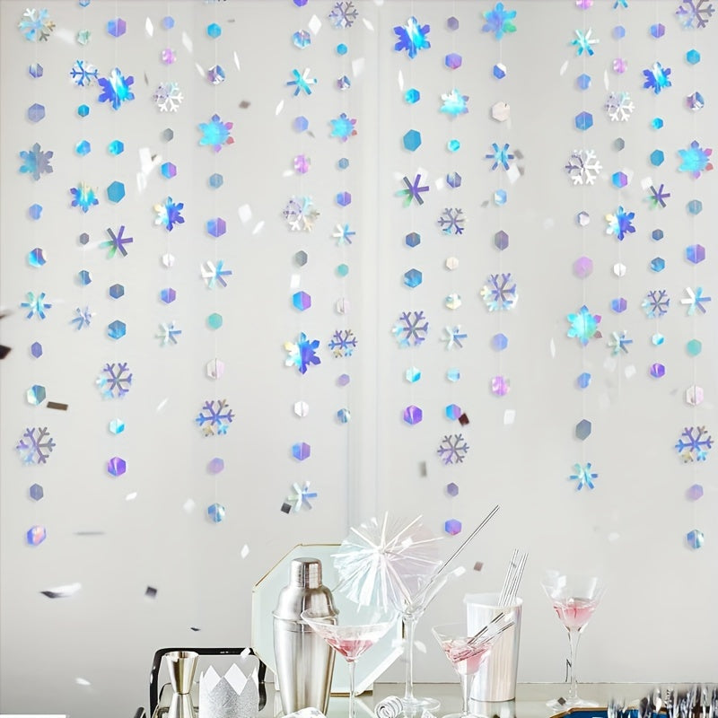 4-Meter Laser Snowflake Flower String - Vibrant Blue & Winter Party Decorations with Glowing Effect, Perfect for Christmas, New Year, Birthday, and Family Gatherings