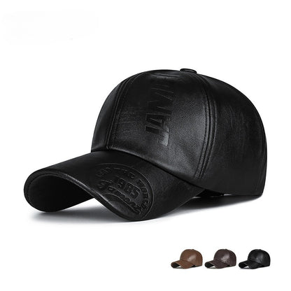 Unisex Embossed Letter Baseball Cap Adjustable PU Leather Hat