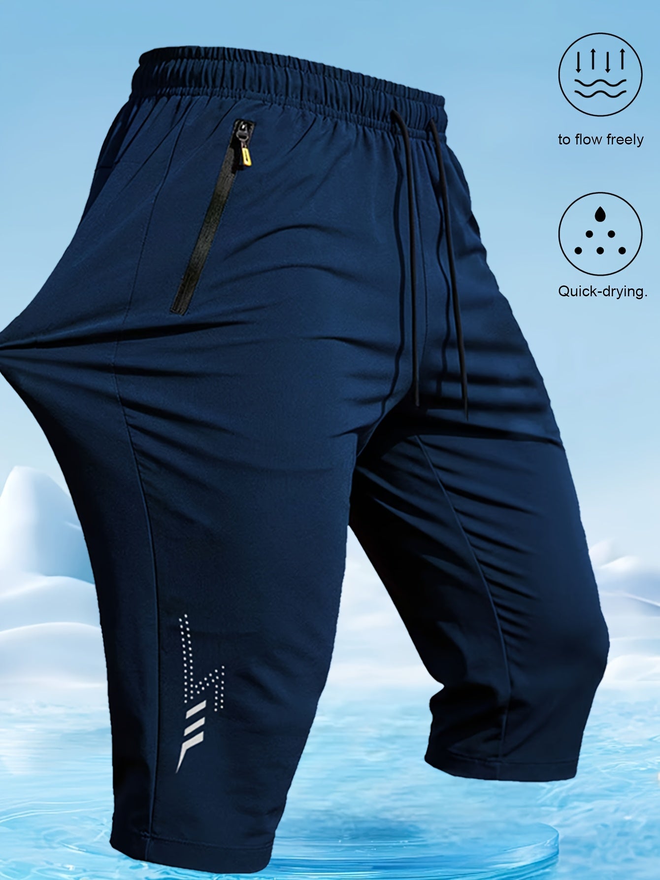 Men's Quick-Dry Polyester Swim Trunks with Zipper Pockets