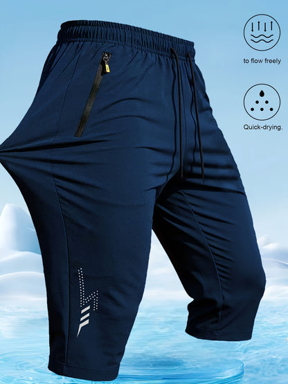 Men's Quick-Dry Polyester Swim Trunks with Zipper Pockets