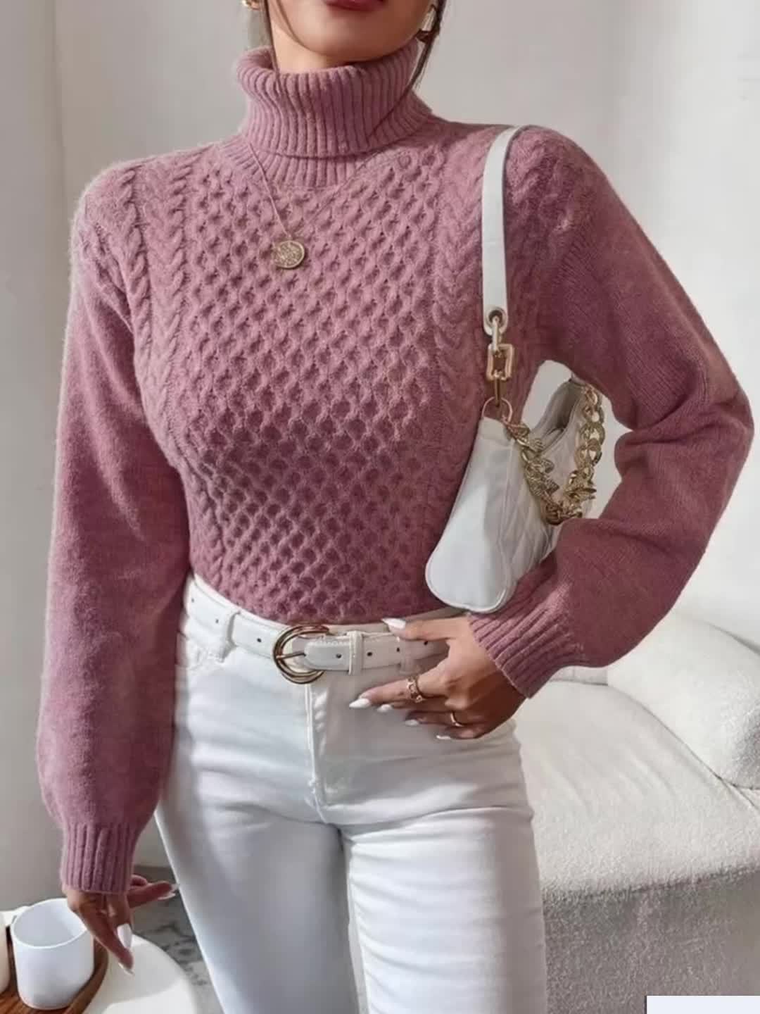 Women's High Neck Twisted Sweater